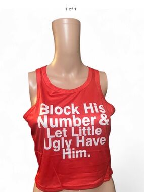 Red Graphic Crop Tank Top - Block His Number & Let Little Ugly Have Him